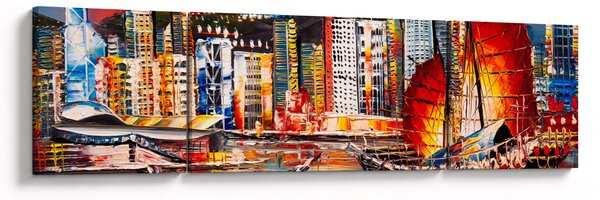 Obraz - Victoria Harbor, Hong Kong, olejomalba (170x50 cm)