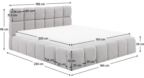 Kondela Postel s kovovým roštem a úložným prostorem, 160x200, šedá, SORELA