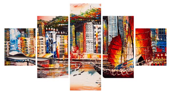 Obraz - Victoria Harbor, Hong Kong, olejomalba (125x70 cm)