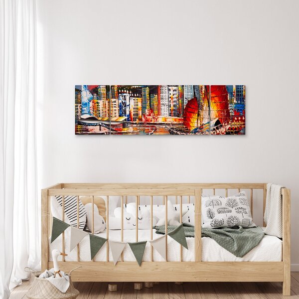 Obraz - Victoria Harbor, Hong Kong, olejomalba (170x50 cm)