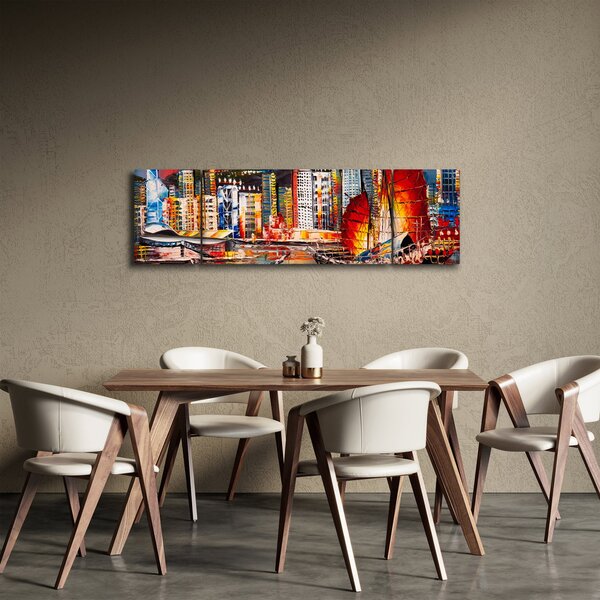 Obraz - Victoria Harbor, Hong Kong, olejomalba (170x50 cm)