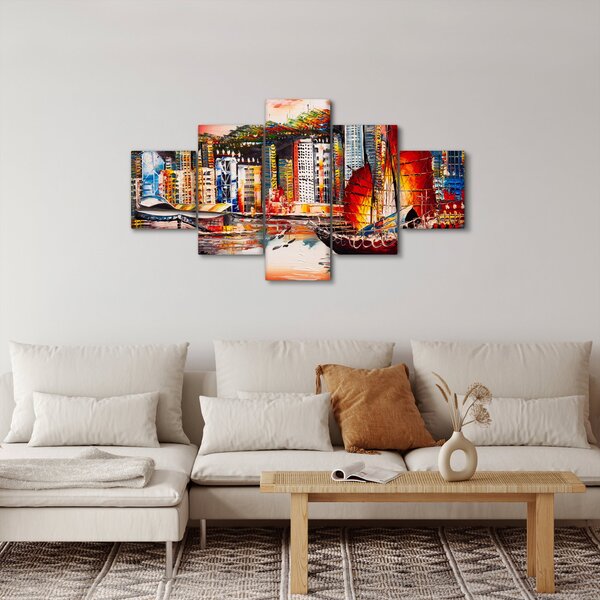 Obraz - Victoria Harbor, Hong Kong, olejomalba (125x70 cm)