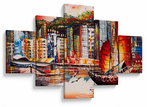 Obraz - Victoria Harbor, Hong Kong, olejomalba (125x70 cm)