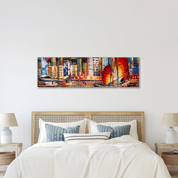 Obraz - Victoria Harbor, Hong Kong, olejomalba (170x50 cm)
