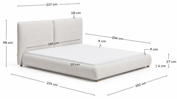 Kave Home Béžovošedá dvoulůžková postel Elerio 180 x 200 cm