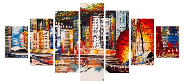 Obraz - Victoria Harbor, Hong Kong, olejomalba (210x100 cm)