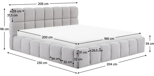 Kondela Postel s kovovým roštem a úložným prostorem, 180x200, šedá, SORELA