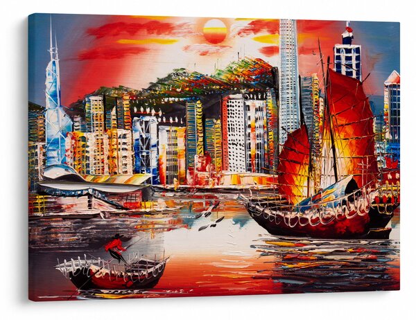 Obraz - Victoria Harbor, Hong Kong, olejomalba (70x50 cm)