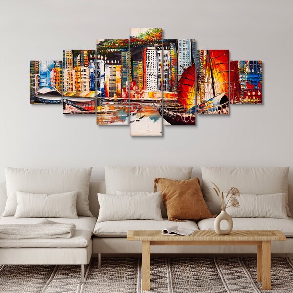 Obraz - Victoria Harbor, Hong Kong, olejomalba (210x100 cm)
