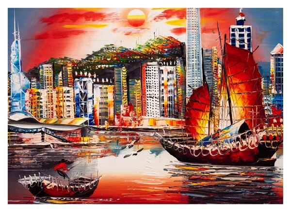Obraz - Victoria Harbor, Hong Kong, olejomalba (70x50 cm)