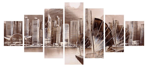 Obraz - Victoria Harbor, Hong Kong, sépiový efekt (210x100 cm)