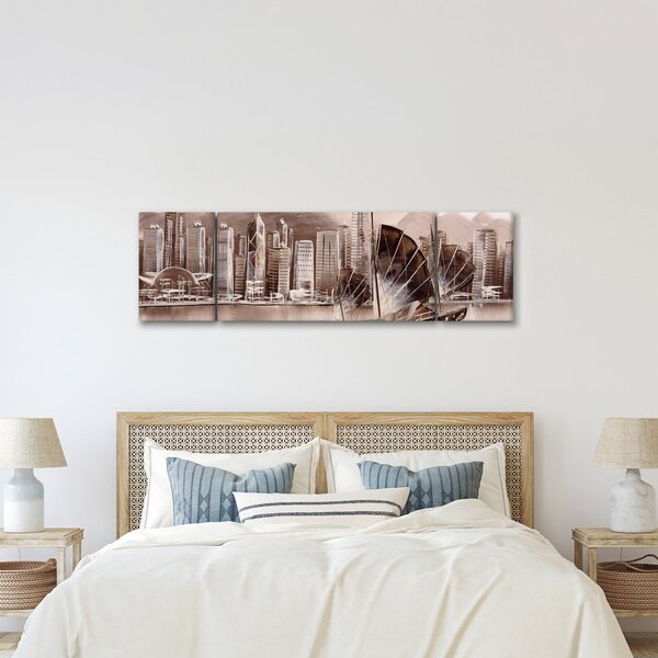 Obraz - Victoria Harbor, Hong Kong, sépiový efekt (170x50 cm)