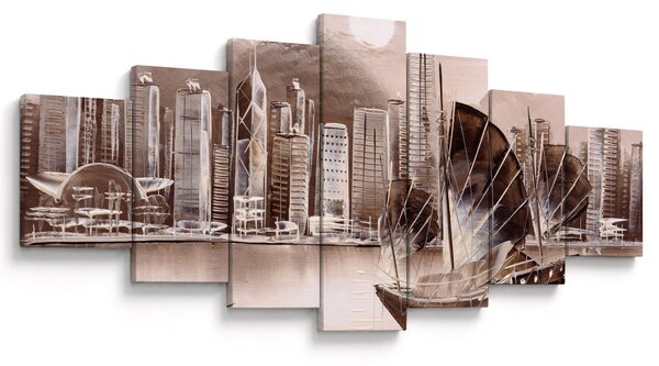 Obraz - Victoria Harbor, Hong Kong, sépiový efekt (210x100 cm)