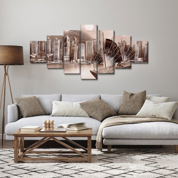 Obraz - Victoria Harbor, Hong Kong, sépiový efekt (210x100 cm)