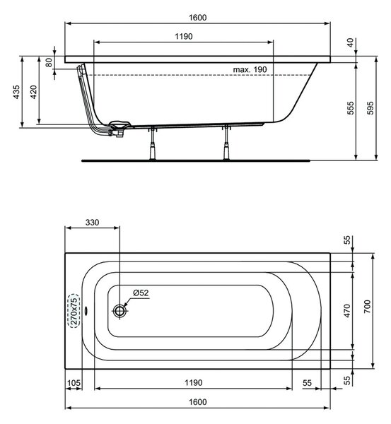 Vima 511 - Vana 1600x700 mm, bílá