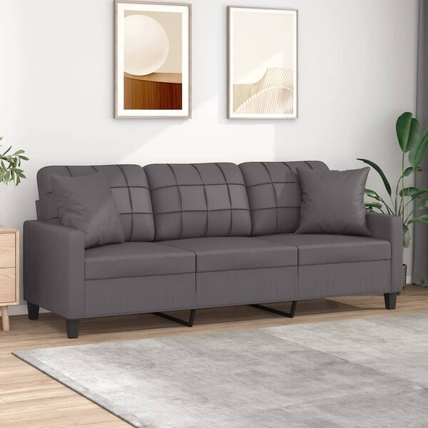 3místná pohovka s polštáři šedá 180 cm umělá kůže 3200810
