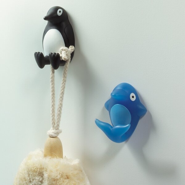 Spirella dětský háček PINGU, tučňák, černý-bílý, polyresin, samolepící, 40 x 65 mm