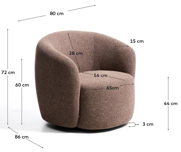LÉTO -15% Kave Home Hnědé otočné bouclé křeslo Odenia