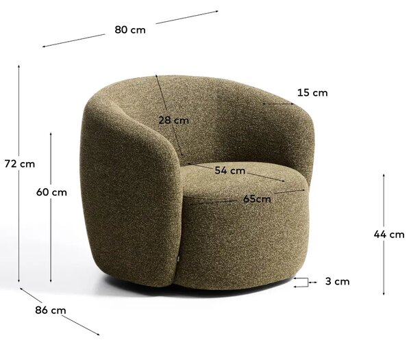 LÉTO -15% Kave Home Zelené otočné bouclé křeslo Odenia