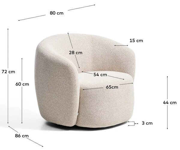 Kave Home Béžové otočné bouclé křeslo Odenia