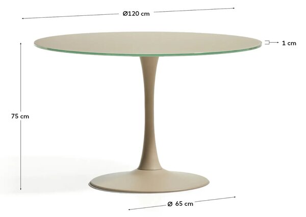 Kave Home Béžový skleněný jídelní stůl Vedira Ø120 cm
