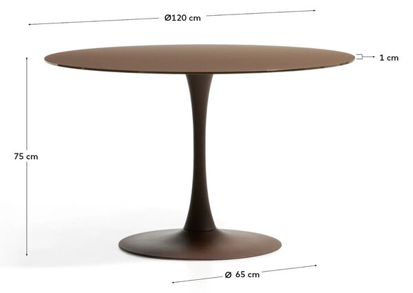 Kave Home Hnědý skleněný jídelní stůl Vedira Ø120 cm