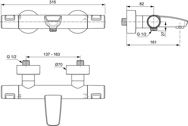 Ideal Standard CeraTherm T25 - Vanová termostatická baterie nástěnná, černá matná A7544XG