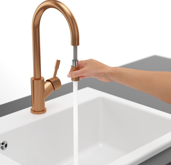 Villeroy & Boch Umbrella Flex - Dřezová baterie stojánková s výsuvnou sprchou, bronz 92540004