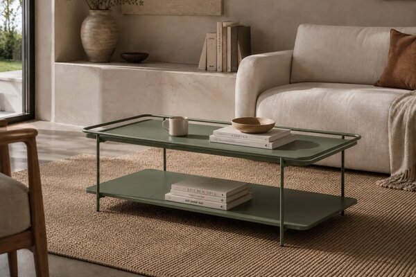Unique Furniture Olivově zelený kovový konferenční stolek Yuba 110 x 55 cm