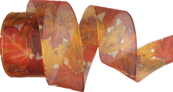Stuha taftová MAPLE LEAVES – Autumn Glow 40mm x 2m (15,-Kč/m)