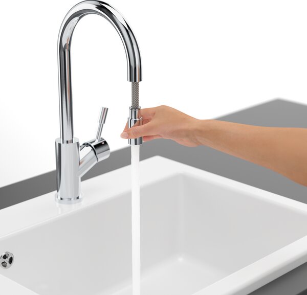 Villeroy & Boch Umbrella Flex - Dřezová baterie stojánková s výsuvnou sprchou, lesklá nerez 925400LE