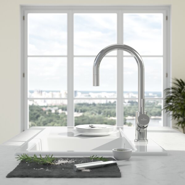 Villeroy & Boch Umbrella Flex - Dřezová baterie stojánková s výsuvnou sprchou, lesklá nerez 925400LE