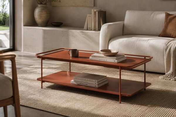 Unique Furniture Terakotově oranžový kovový konferenční stolek Yuba 110 x 55 cm