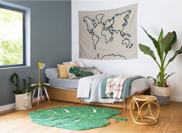 Tmavě zelený pratelný ručně tkaný bavlněný dětský koberec 120x180 cm Monstera Leaf – Lorena Canals