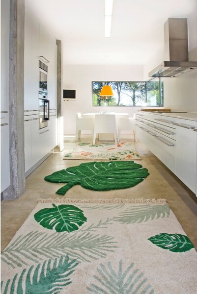 Tmavě zelený pratelný ručně tkaný bavlněný dětský koberec 120x180 cm Monstera Leaf – Lorena Canals