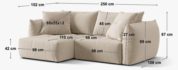 Micadoni Zelená rozkládací pohovka Bloom 250 cm, levá