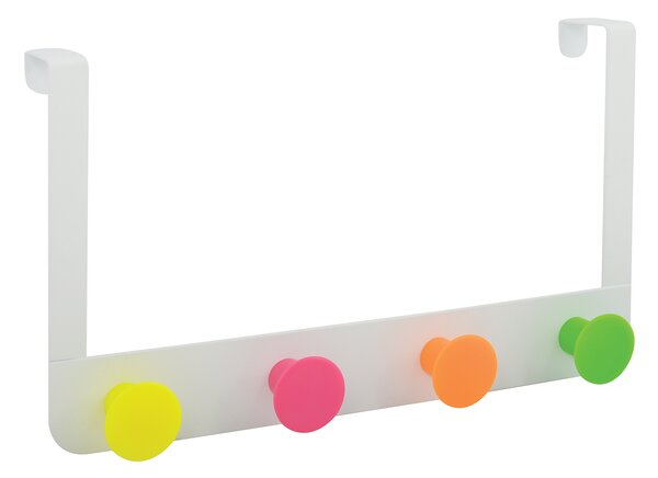 Spirella závěsný věšák na dveře se 4 barevnými háčky RONDA Neon, matně bílý, kov, 44 mm