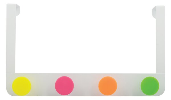 Spirella závěsný věšák na dveře se 4 barevnými háčky RONDA Neon, matně bílý, kov, 44 mm