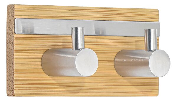 MSV samolepící háček na dva ručníky FLAVIO, bambus, nerez ocel, 90 x 31 x 45 mm
