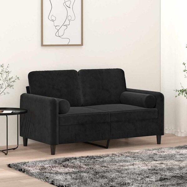 2místná pohovka s polštáři černá 120 cm samet 3200876
