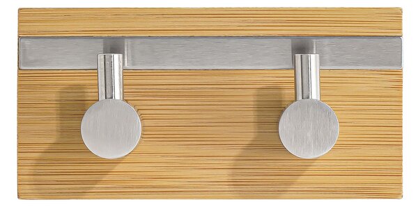MSV samolepící háček na dva ručníky FLAVIO, bambus, nerez ocel, 90 x 31 x 45 mm