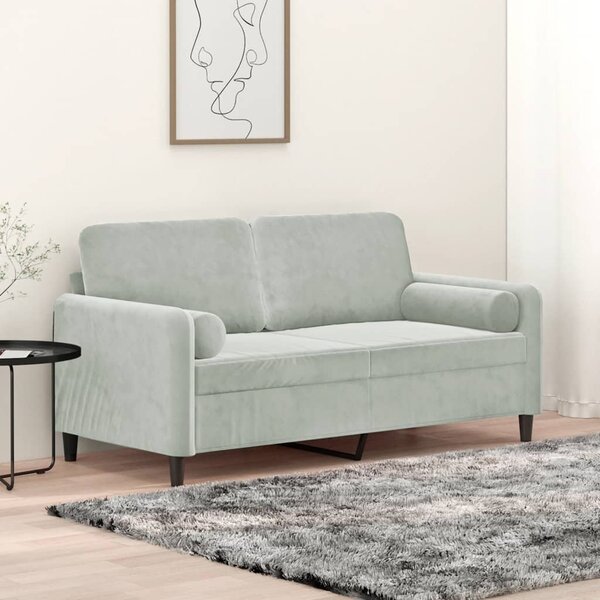 2místná pohovka s polštáři světle šedá 140 cm samet 3200881