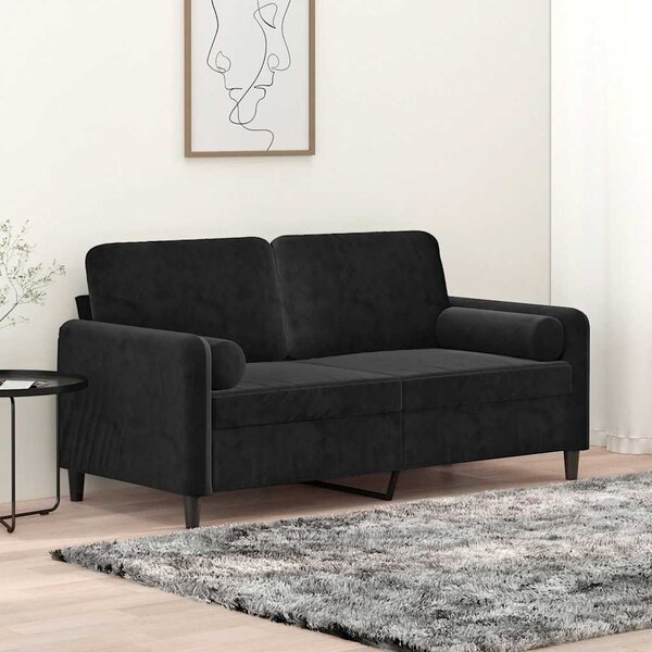 2místná pohovka s polštáři černá 140 cm samet 3200886