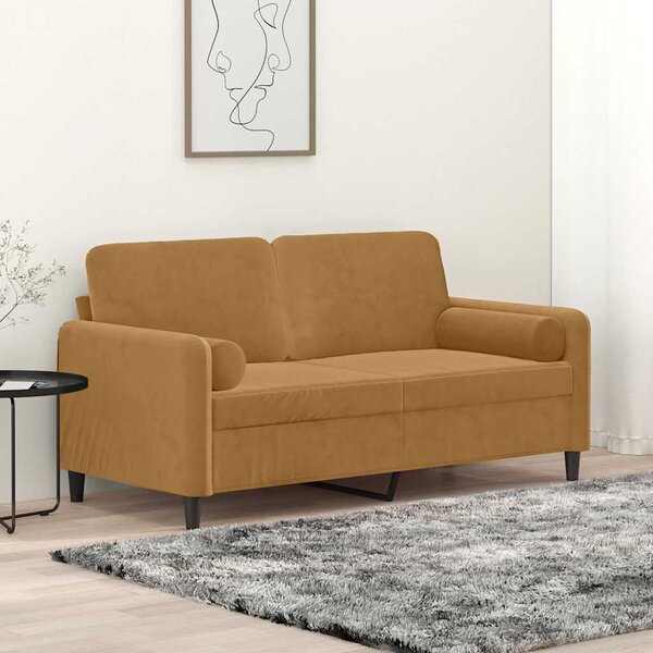 2místná pohovka s polštáři hnědá 140 cm samet 3200888