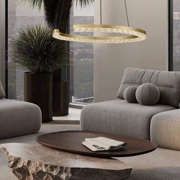 Nova Luce Zlaté kovové závěsné LED světlo Gleamy 46 cm