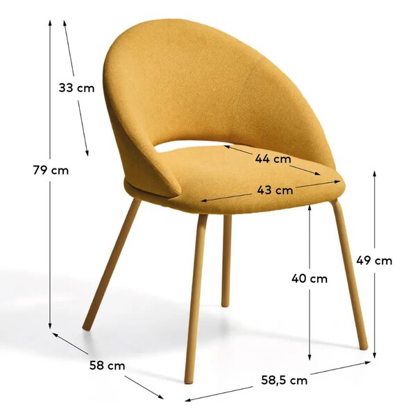 Kave Home Hořčicově žlutá čalouněná jídelní židle Bonali