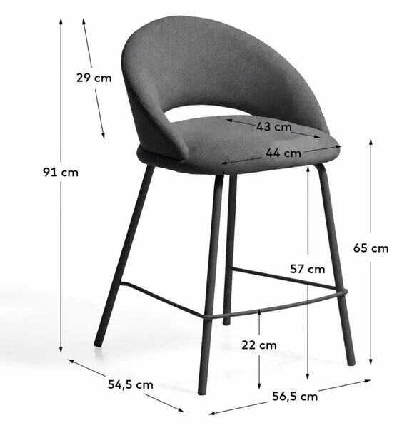 Kave Home Šedá čalouněná barová židle Bonali 65 cm