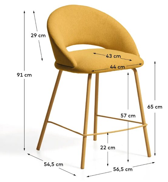 Kave Home Hořčicově žlutá čalouněná barová židle Bonali 65 cm