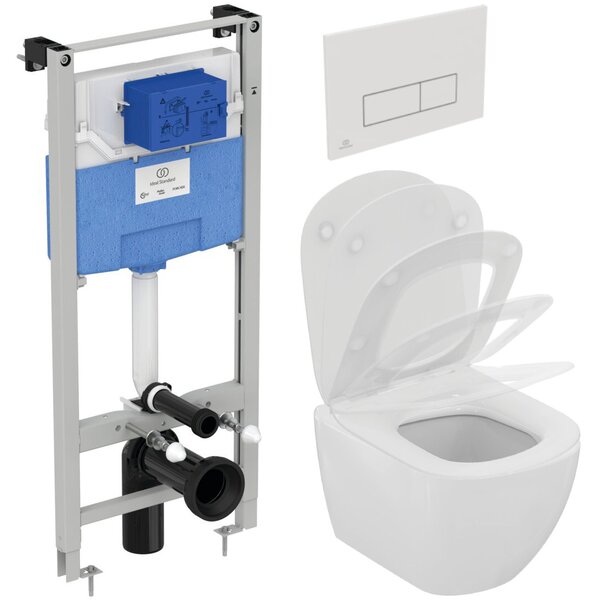 Ideal Standard Tesi WC Set - Závěsné WC AQUABLADE s instalačním systémem ProSys, ovládací tlačítko bílé, sedátko se SoftClose
