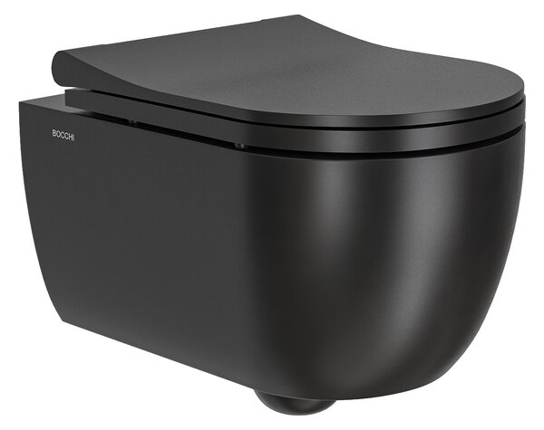 BOCCHI V-Tondo - WC závěsné 545x360 mm, Rimless + sedátko slim, Soft Close - SET, černá matná